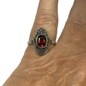 Judith Jack marcasite red gemstone ring
